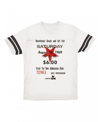 Woodstock T-Shirt | Music And Art Fair Ticket Stub Design Football Shirt $11.20 Shirts