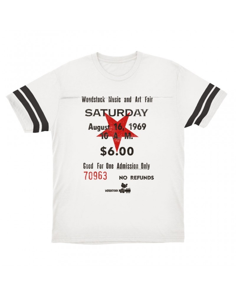 Woodstock T-Shirt | Music And Art Fair Ticket Stub Design Football Shirt $11.20 Shirts