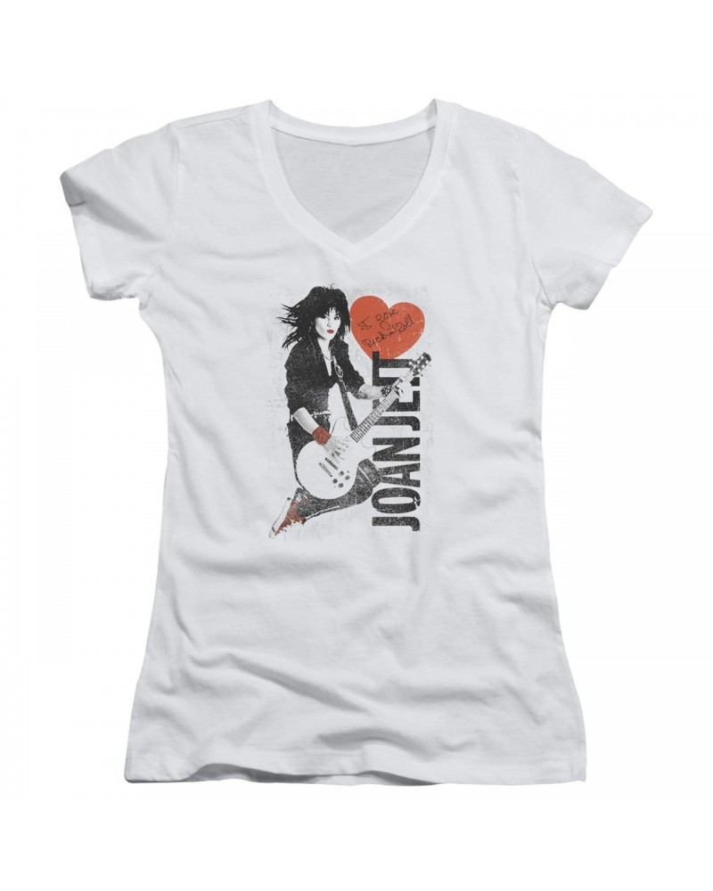 Joan Jett & the Blackhearts Junior's V-Neck Shirt | JUMP JETT Junior's Tee $9.20 Shirts