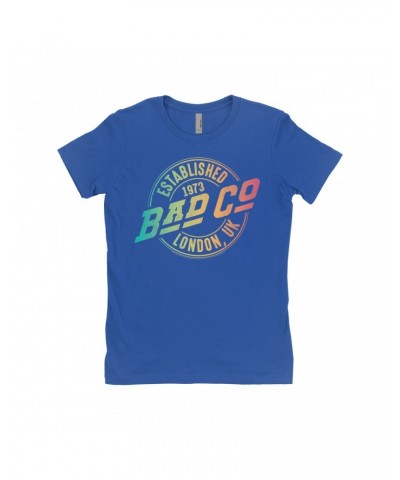 Bad Company Ladies' Boyfriend T-Shirt | Rainbow Ombre Est. 1973 London Logo Shirt $7.49 Shirts