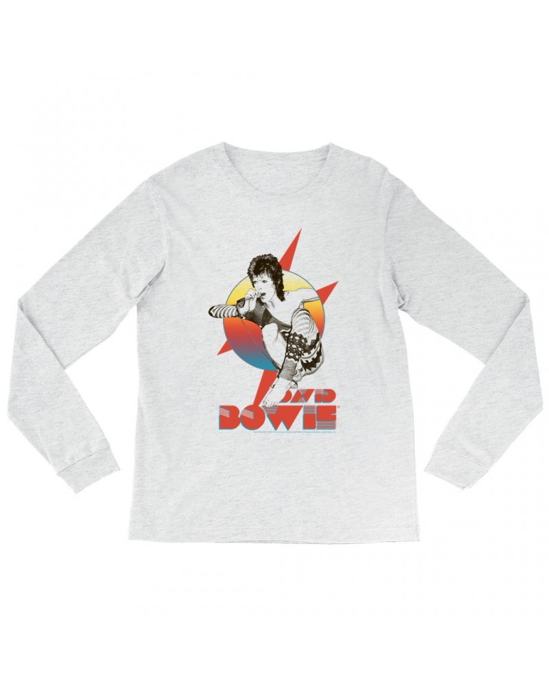 David Bowie Heather Long Sleeve Shirt | Bowie Performing Colorful Design Shirt $11.68 Shirts