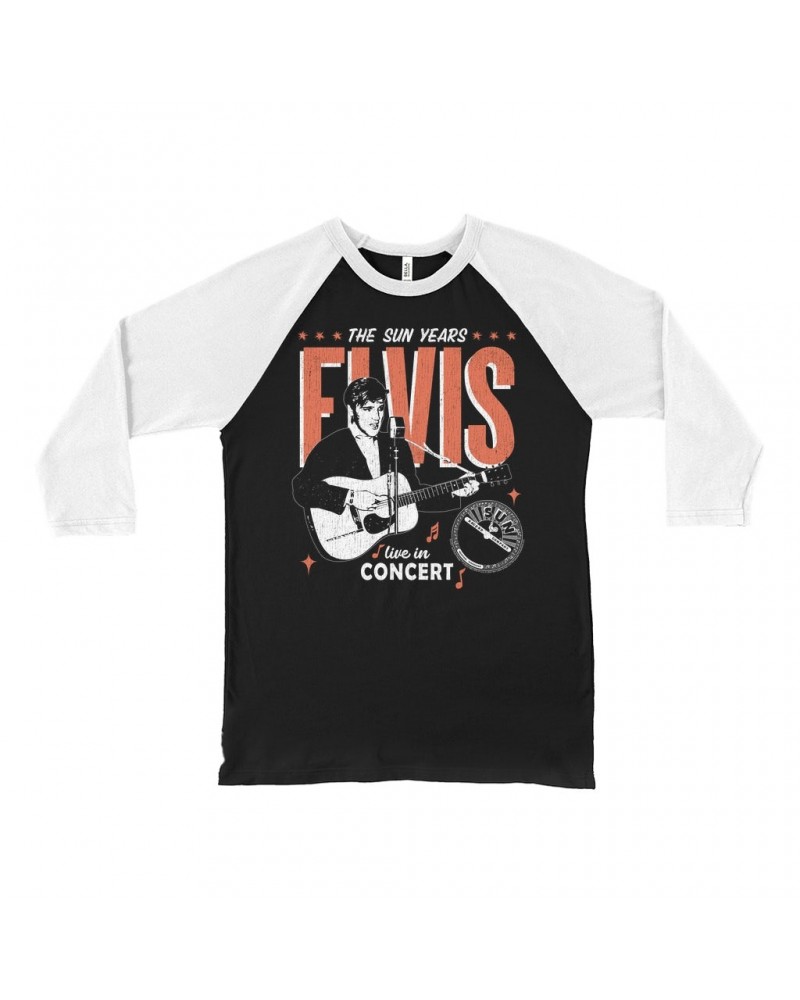 Elvis Presley Sun Records 3/4 Sleeve Baseball Tee | The Sun Years Live In Concert Sun Records Shirt $11.68 Shirts