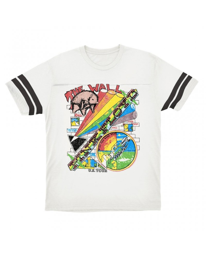 Pink Floyd T-Shirt | The Wall U.S. Tour Sketch Distressed Football Shirt $16.15 Shirts