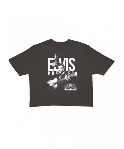 Elvis Presley Ladies' Crop Tee | Performing In White With Logo Crop T-shirt $9.16 Shirts